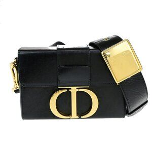 CHRISTIAN DIOR 30 Montaigne Box Shoulder Bag Calfskin Leather Black GHW 645RK712